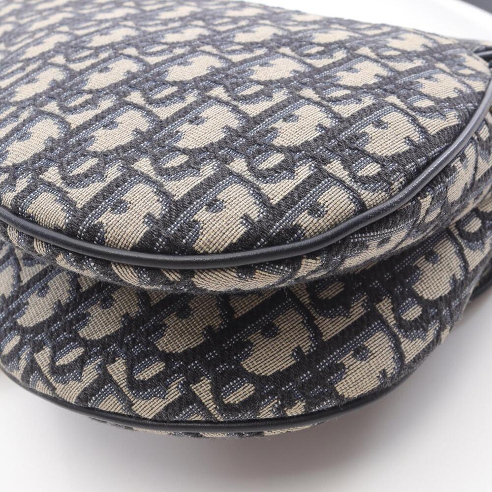 Dior Saddle Bag Oblique Jacquard Canvas Leather Handbag Ivory White Navy Blue - Picture 7 of 9